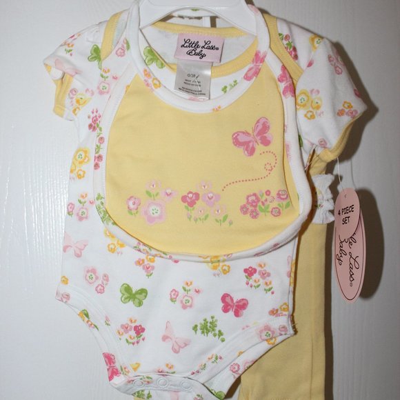 Little Lass Baby Girl Size 0-3M Lot of 6 Bodysuit Pants Bib Hat Yellow Pink NWT - Picture 12 of 14